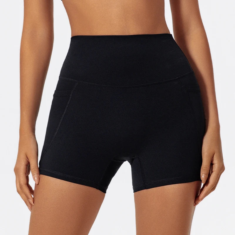 High Waist Sports Shorts with Pockets