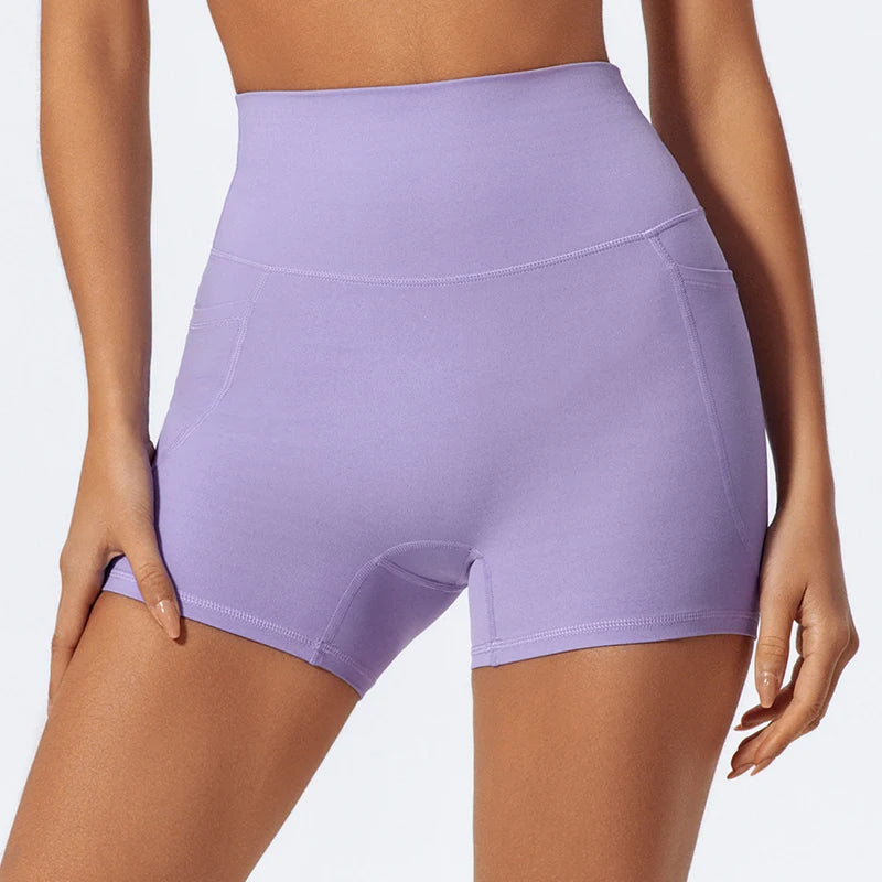 High Waist Sports Shorts with Pockets