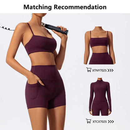 High Waist Sports Shorts with Pockets