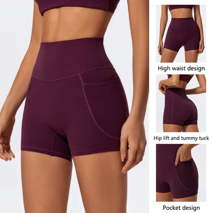 High Waist Sports Shorts with Pockets