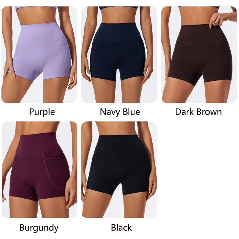 High Waist Sports Shorts with Pockets