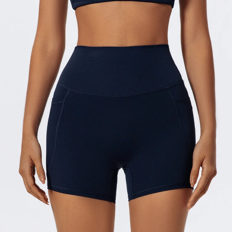 High Waist Sports Shorts with Pockets
