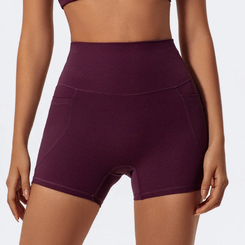 High Waist Sports Shorts with Pockets