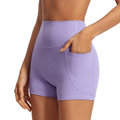 High Waist Sports Shorts with Pockets